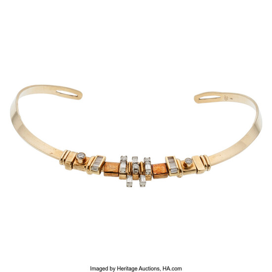 Diamond, Gold Necklace The collar necklace features full and...