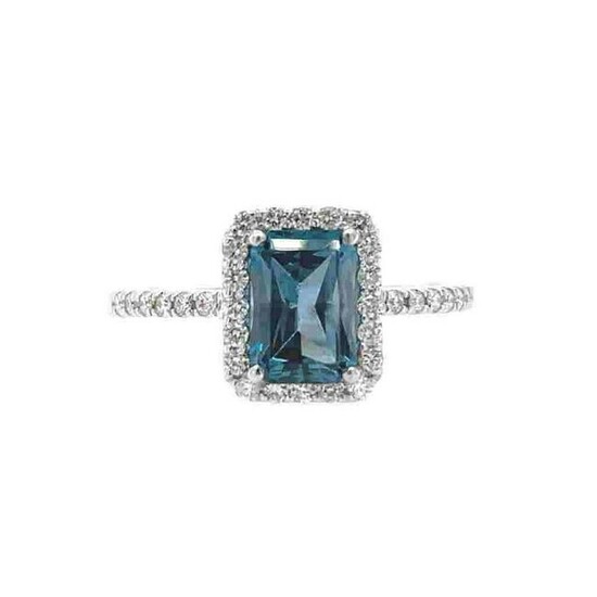 Diamonds & London Blue Topaz Ring 14k White Gold 2.30g