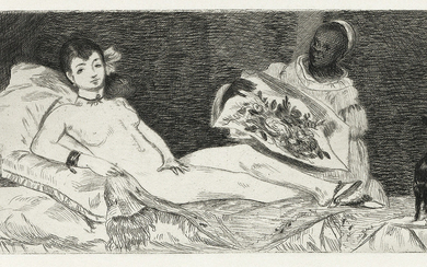ÉDOUARD MANET Olympia. Etching on cream laid paper, 1867. 88x178 mm; 3 1/2x7...