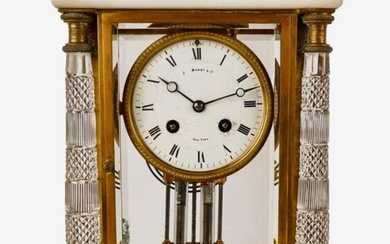 EMPIRE STYLE DORE BRONZE MARBLE AND CRYSTAL CLOCK