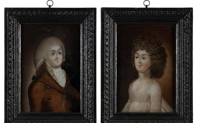 ENGLISH SCHOOL (Early 19th Century,), Half-length portraits of a man and a woman., Reverse paintings