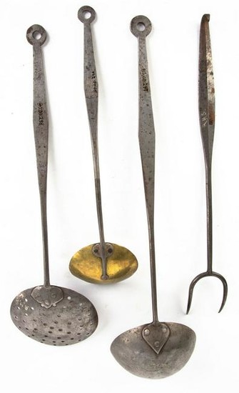 Early American Wrought Iron and Brass Utensils Early