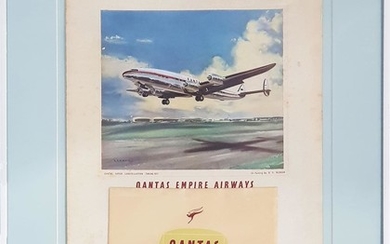 Early Framed Qantas Advertising Board with 1955 Calender (frame size - 64 x 49cm)