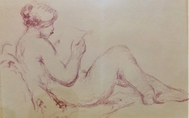 Ecole Impressionniste. Etude de nu féminin. Sanguine sur papier. Dans un encadrement. Le dessin :...