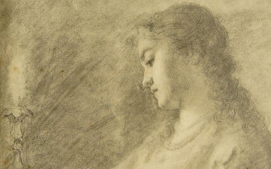Eduard Pfyffer, Swiss 1836-1899- Girl reading by candlelight; pencil and chalk on paper, signed lower right, inscribed to the reverse of the frame, 20.5 x 16.5 cm