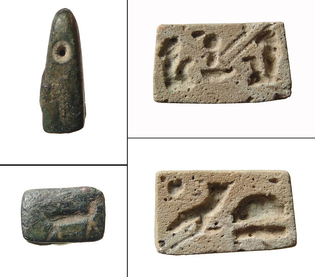 Egyptian faience plaque and Near Eastern bronze stamp seal