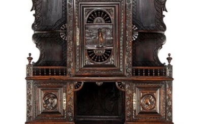 (-), Oak Breton 2-piece cabinet with richly decorated...