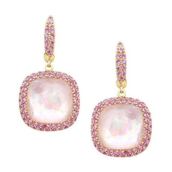 Elegant Pink Sapphire Mother of Pearl Rock Crystal 18K