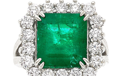 Emerald, Diamond, White Gold Ring Stones: Square emerald-cut emerald...
