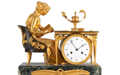 Empire Ormolu and Antico Verde Marble Table Clock, France, c....
