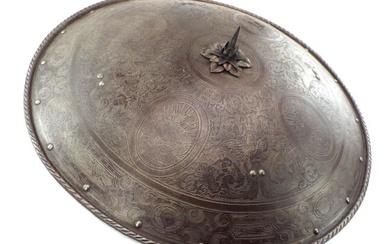 English Antique 19 Century Victorian Etched Metal Large Shield