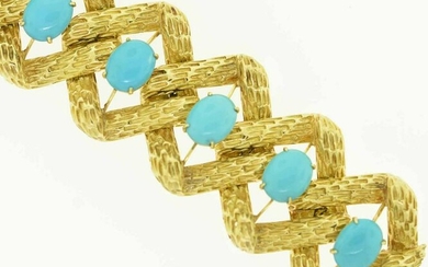 1960s 18K and Turquoise Wide Bracelet, 172 grams