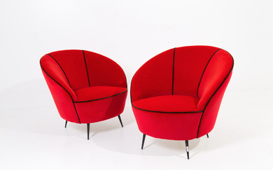 FEDERICO MUNARI. Two red velvet armchairs. 1950s