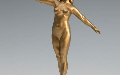 FRANZ PELESCHKA (Vienna, 1873-1930). "Ballerina". Gilded bronze. Marble base. Signed on the lower