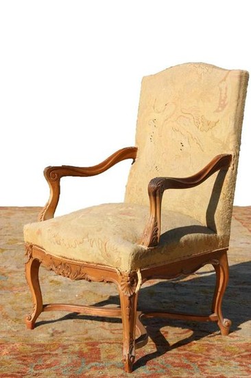 FRENCH ANTIQUE NEEDLEPOINT ARM CHAIR