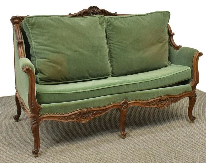FRENCH LOUIS XV STYLE WALNUT UPHOLSTERED SOFA
