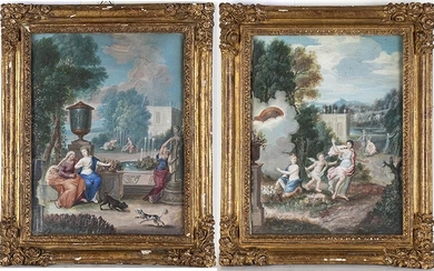 FRENCH SCHOOL, 18th CENTURY a) Allegory of Flora in italianate...