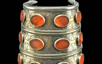 Fine 19th C. Turkoman Gilt Silver & Carnelian Bracelet