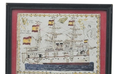 Folk Art Drawing of Ship Reina Christina, Circa 1900.