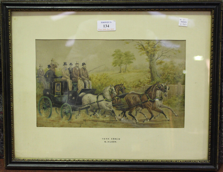 Follower of Henry Alken - 'York Coach', late 19th/early 20th century watercolour with goua