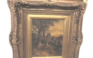 Framed Oil on Board Fox Hounds at river, 45cm x 50cm (RHW)