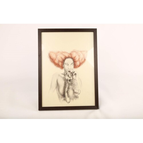 Framed Red hair lady with cat in mouth by Pohigs, Dublin bas...