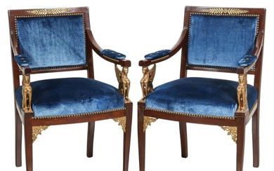 French Empire Revival Pair Fauteuil Sphinx Chairs