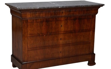 French Louis Philippe Marble Top Walnut Commode, mid 19th c., H.- 35 1/4 in., W.- 48 1/2 in., D.- 21