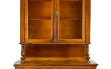 French Oak Double Buffet with Amber Glass