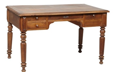 French Provincial Louis XV Style Bureau Plat, 19th c., the molded shaped top, over a central drawer