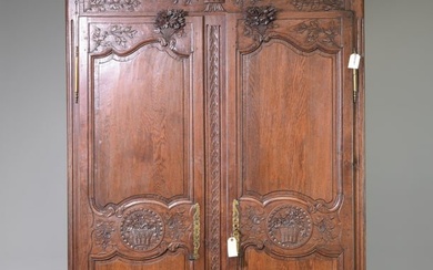 French Regency Style Carved Oak Marriage Armoire