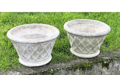 GARDEN PLANTERS, a pair, well weathered reconstituted stone ...