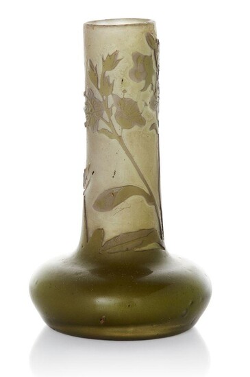 Galle, Green glass bottle vase, 1905-1908, Cameo glass, Signed in cameo, 9.5cm high