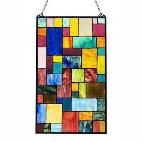 Geometric Stained Glass Hanging Window Panel