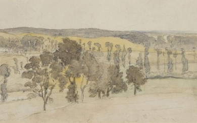 George Richmond, RA, British 1809-1896- Two extensive landscape scenes with trees; each pencil and watercolour on paper, the first 19.5 x 36.5 cm., the second 19.7 cm x 31.5 cm., two (2), (the second unframed). Provenance: The artistÃ¢â‚¬â„¢s son...