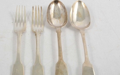 Georgian and Victorian silver table forks and tablespoons.