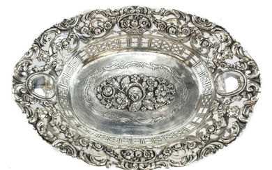 German 800 Silver Pierced Floral Oval Bowl