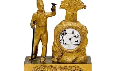 German Gilt Bronze Figural Mantel Clock Hunting Scene 19th cen