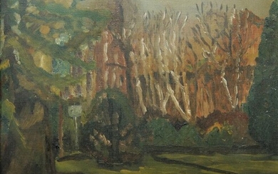 German School, early 20th century- Woodland landscape; oil on sheet of primed canvas, bears German label to the reverse of the frame, 42 x 36 cm.