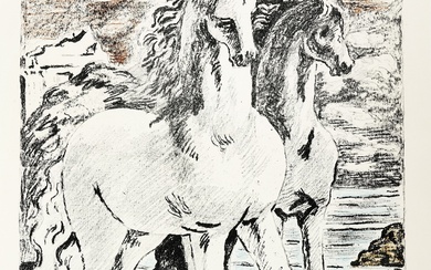 Giorgio De Chirico (Volos, 1888 - Roma, 1978), Cavalli antichi. 1966.