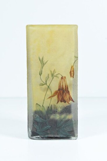 Glass vase "Orchid" signed Daum nancy, Art nouveau (H:12cm) (Defect at the base)