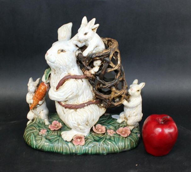 Glazed ceramic bunny statue
