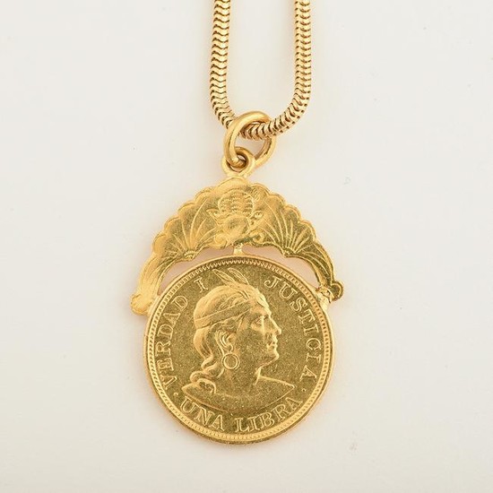 Gold Coin, 14k Yellow Gold Pendant Necklace.