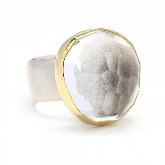 Gold, Silver, and Rock Crystal Quartz Ring
