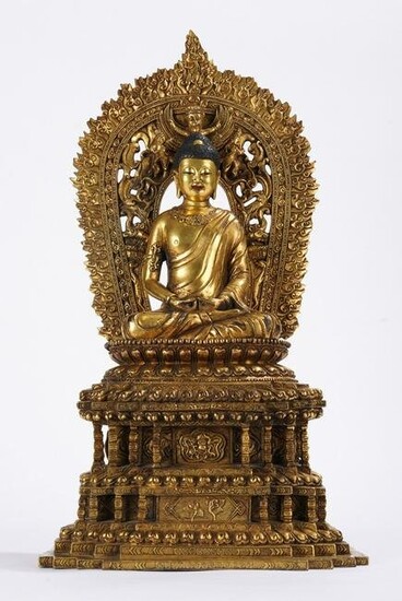 Gorgeous and Large Gilt Bronze Amitabha Buddha on