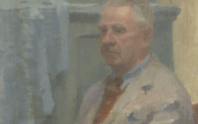 Graham Bell, British 1910–1943 - Portrait of a Man; oil on canvas, inscribed with signature and address on the reverse, 61.2 x 51 cm (unframed) Provenance: George Myers (according to the label attached to the reverse); private collection, London...