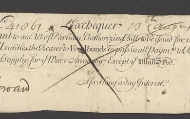 Great Britain 1670 - 1793 A group (6) including two teller's bills and four Exchequer bills, i...