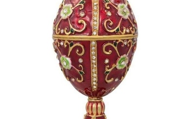 Green Flowers on Red Enamel Royal Faberge Inspired Egg