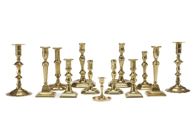 Group of fifteen brass candlesticks English and Dutch, 17th-19th...