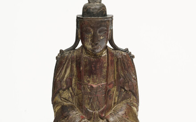 Guanyin, sculpture en bois laqué et doré, Chine, dynastie Ming, h. 29 cm